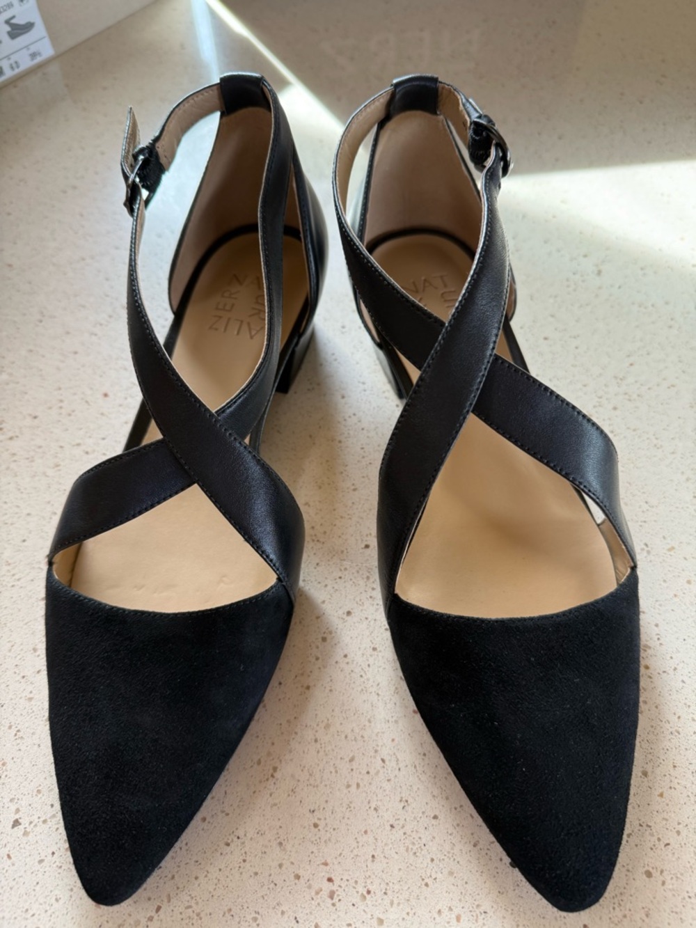 Naturalizer Black Pointed Toe Crisscross Heels